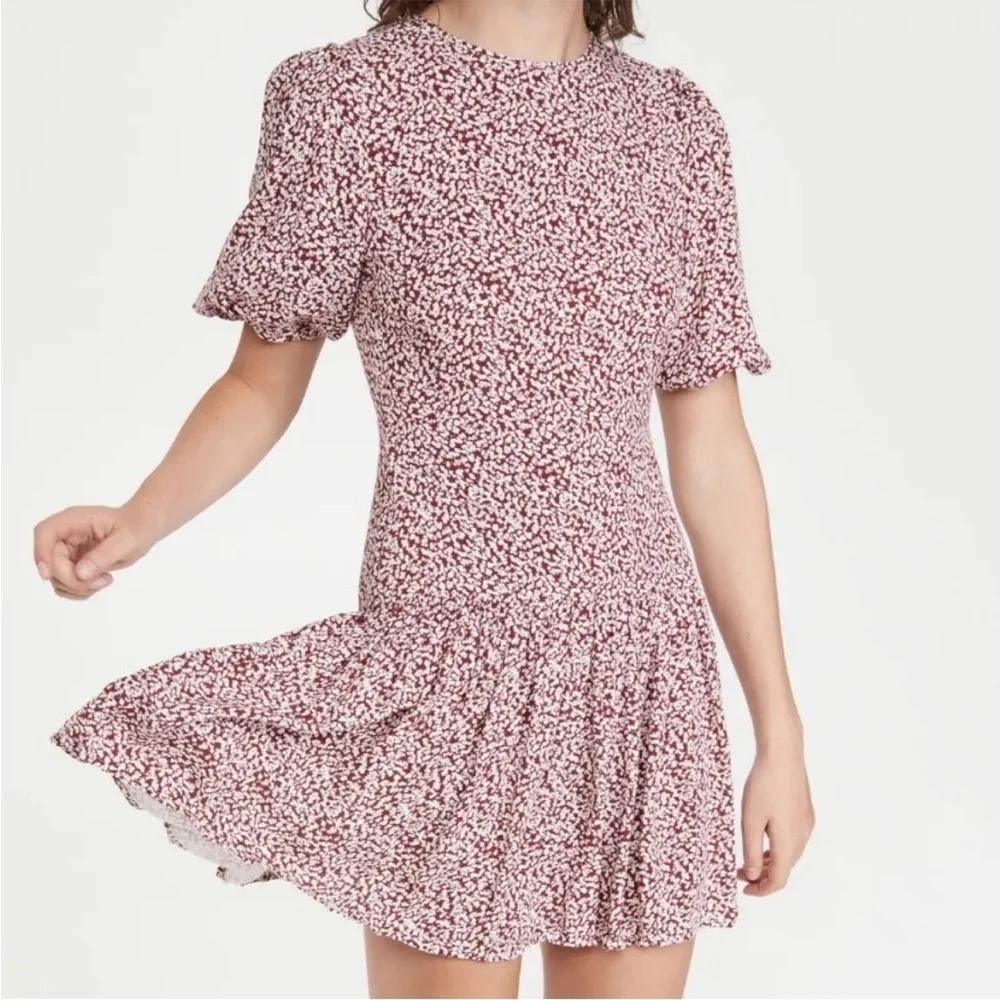 NWT Free People Dancing In The Dark Printed Open Back Ruffle Hem Mini Dress